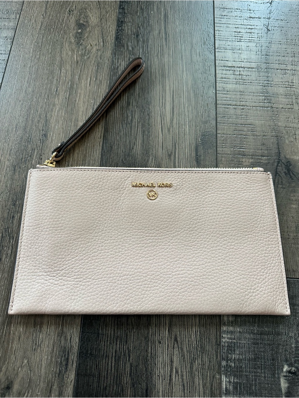 Michael Kors Pebbled Leather Large Wristlet Clutch Soft Pink